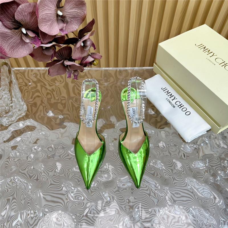J1m*y Ch00 saeda 100 pumps with crystal in green leather