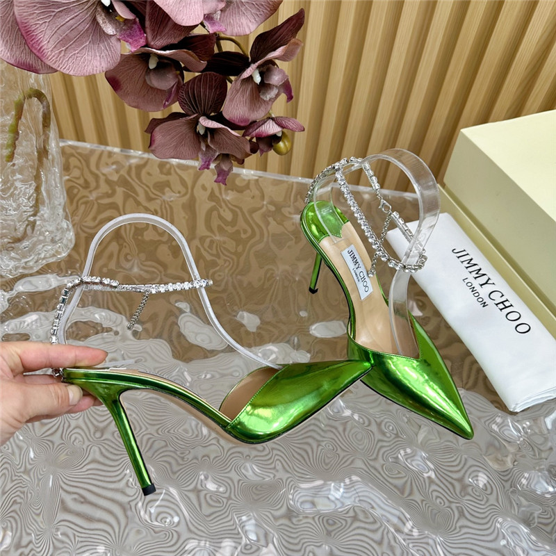 J1m*y Ch00 saeda 100 pumps with crystal in green leather