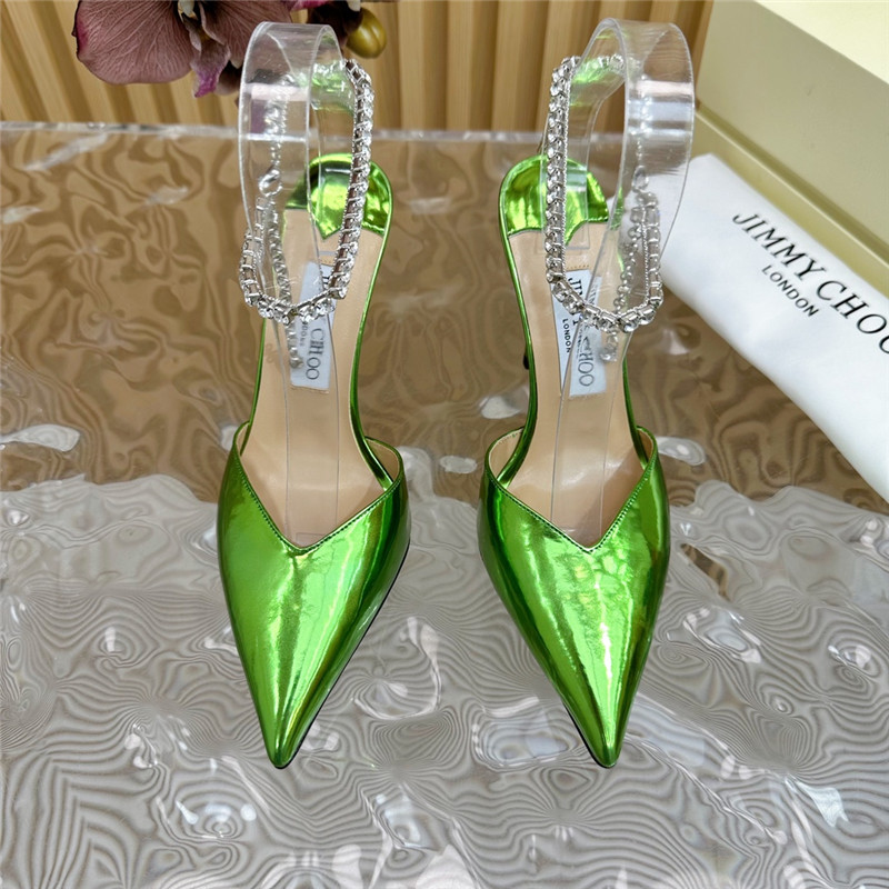 J1m*y Ch00 saeda 100 pumps with crystal in green leather