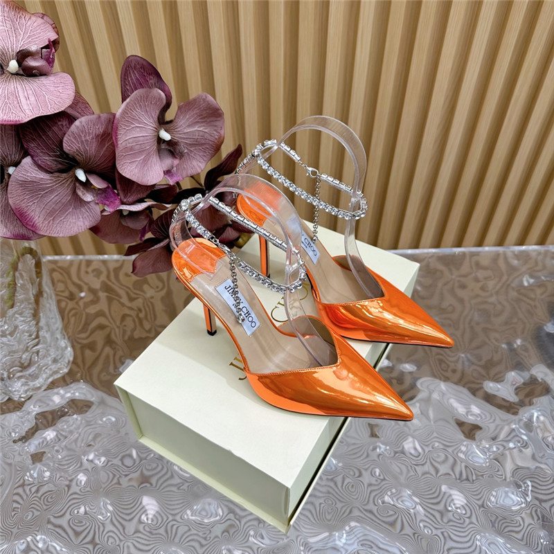 J1m*y Ch00 saeda 100 pumps with crystal in orange leather