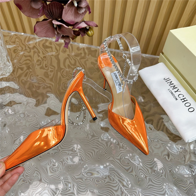 J1m*y Ch00 saeda 100 pumps with crystal in orange leather