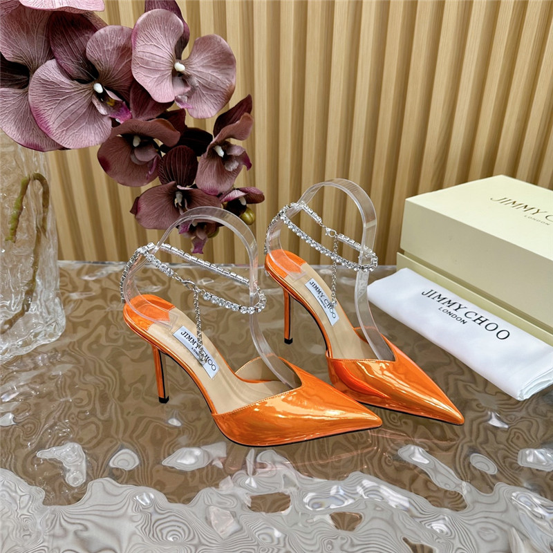 J1m*y Ch00 saeda 100 pumps with crystal in orange leather