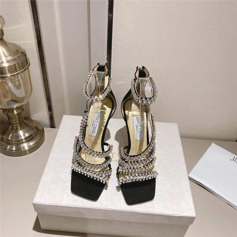 J1m*y Ch00 josefine 100 black suede sandals with crystal