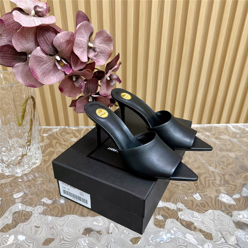 Sa1nt Lau*nt goldie mules in black glazed leather