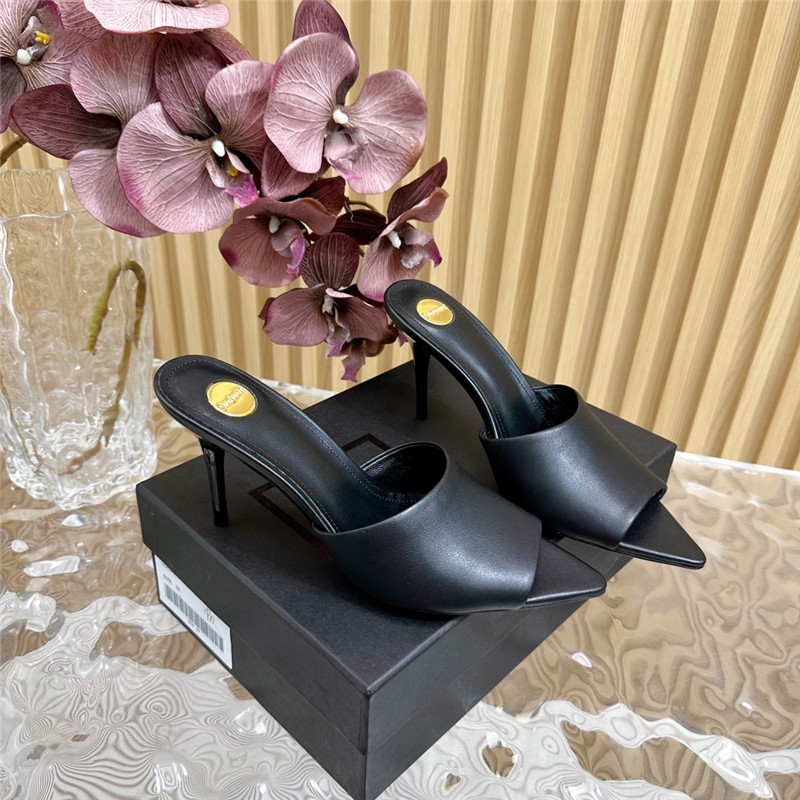 Sa1nt Lau*nt goldie mules in black glazed leather