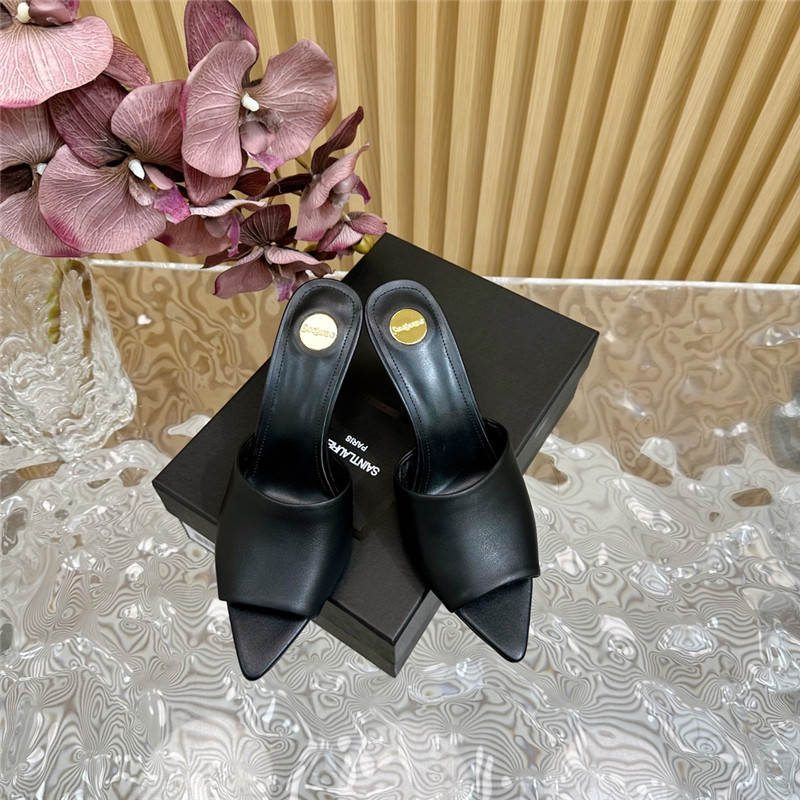 Sa1nt Lau*nt goldie mules in black glazed leather