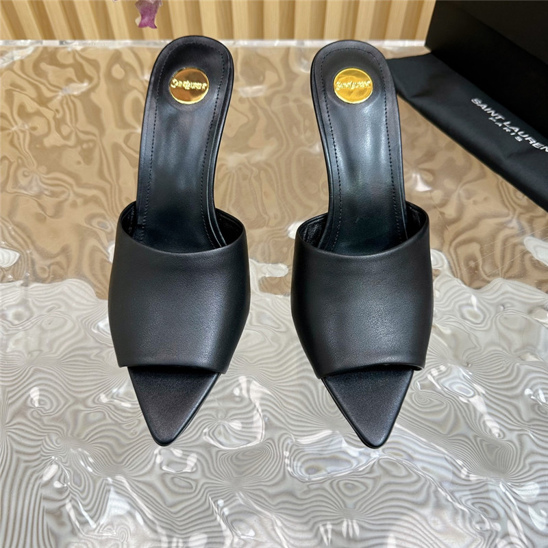 Sa1nt Lau*nt goldie mules in black glazed leather