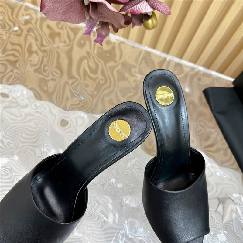 Sa1nt Lau*nt goldie mules in black glazed leather