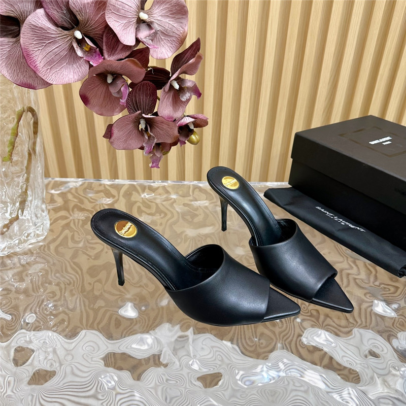Sa1nt Lau*nt goldie mules in black glazed leather