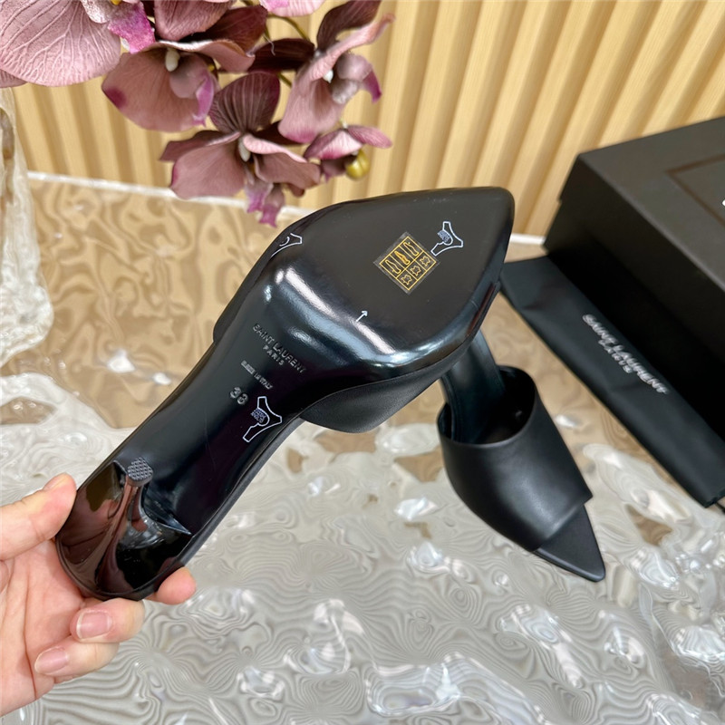 Sa1nt Lau*nt goldie mules in black glazed leather