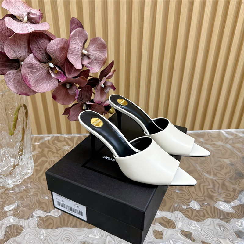 Sa1nt Lau*nt goldie mules in ivory glazed leather
