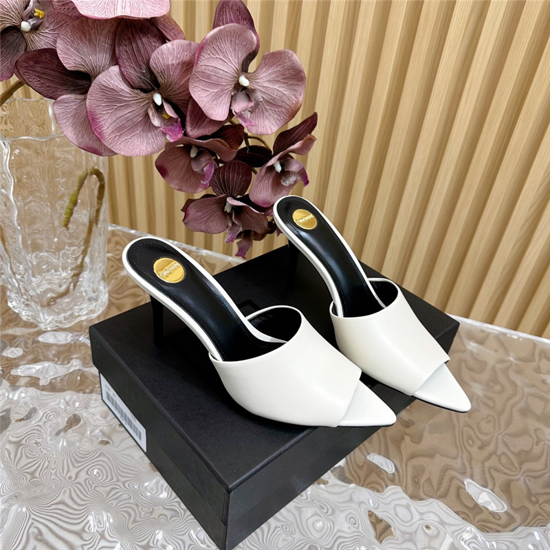 Sa1nt Lau*nt goldie mules in ivory glazed leather