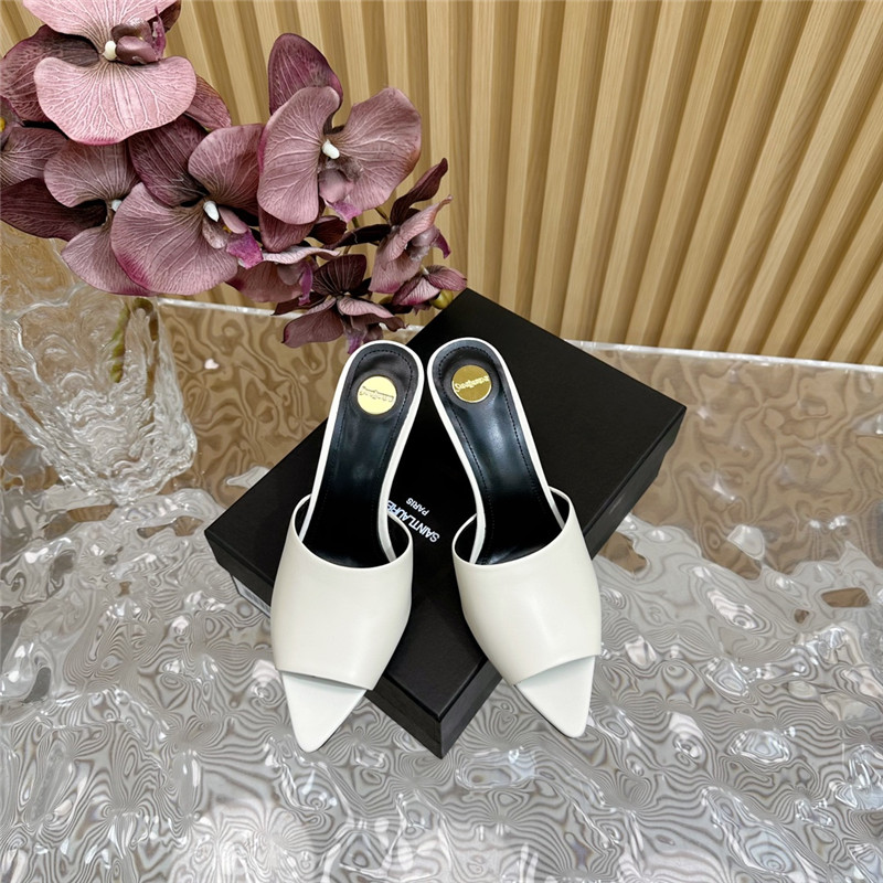 Sa1nt Lau*nt goldie mules in ivory glazed leather