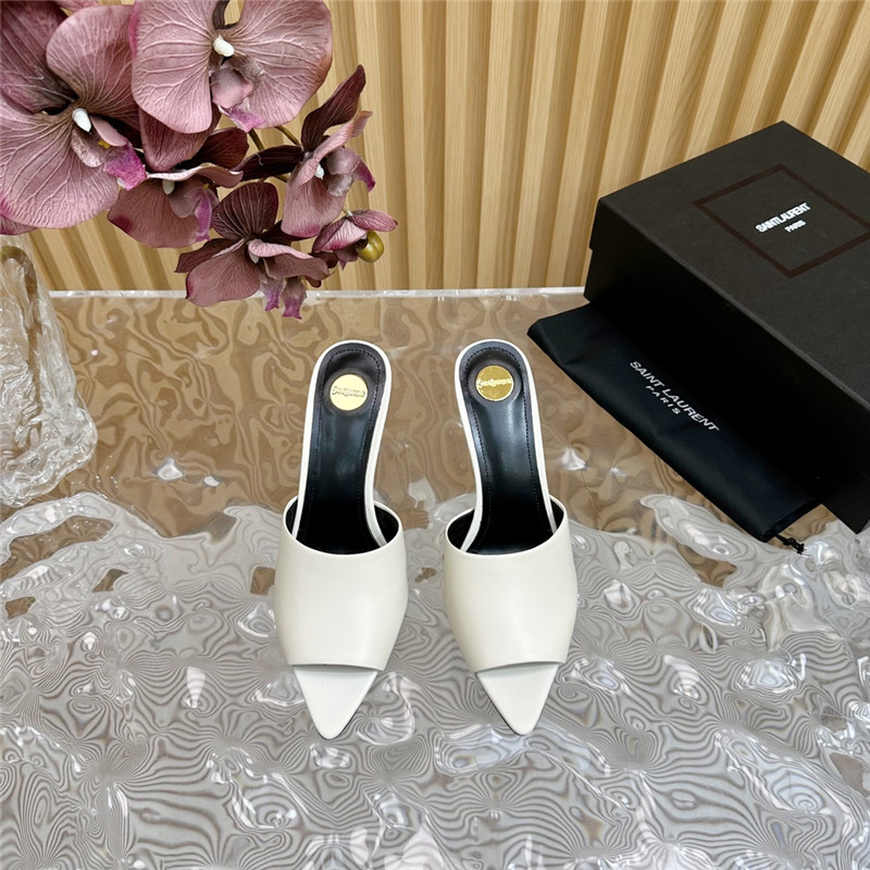 Sa1nt Lau*nt goldie mules in ivory glazed leather