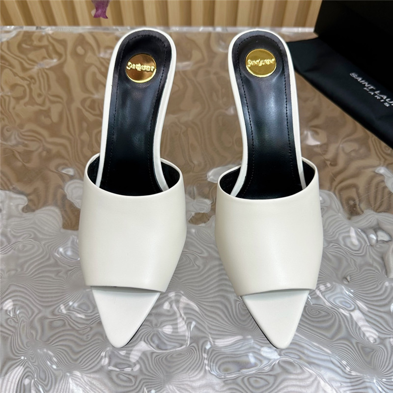 Sa1nt Lau*nt goldie mules in ivory glazed leather