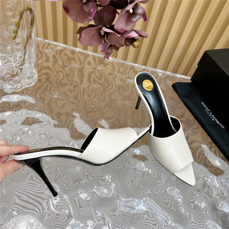 Sa1nt Lau*nt goldie mules in ivory glazed leather