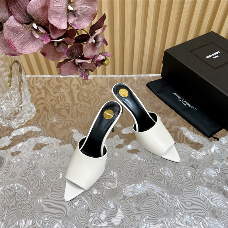 Sa1nt Lau*nt goldie mules in ivory glazed leather