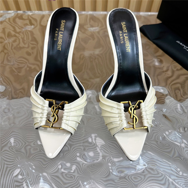 Sa1nt Lau*nt babylone mules in ivory patent leather