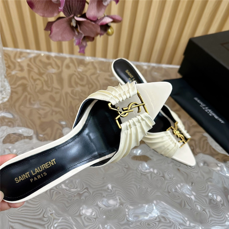 Sa1nt Lau*nt babylone mules in ivory patent leather