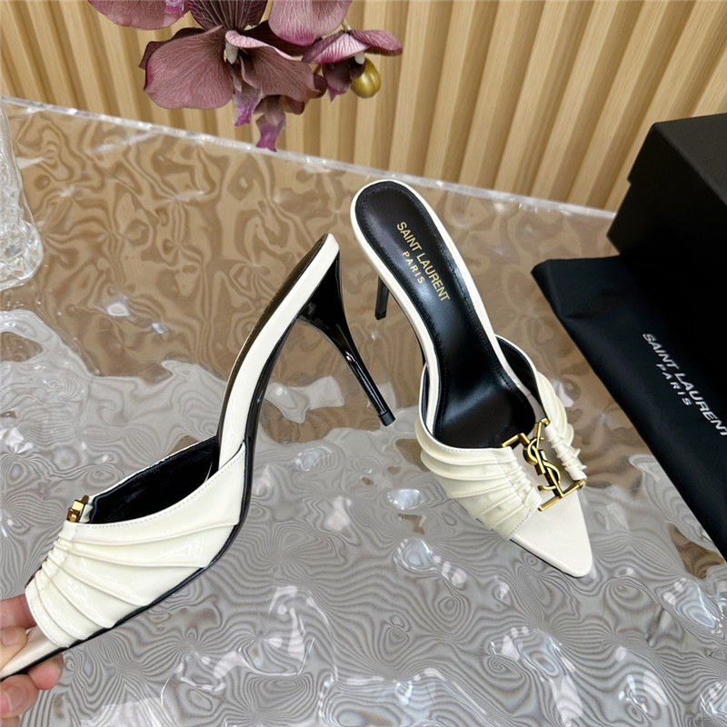 Sa1nt Lau*nt babylone mules in ivory patent leather
