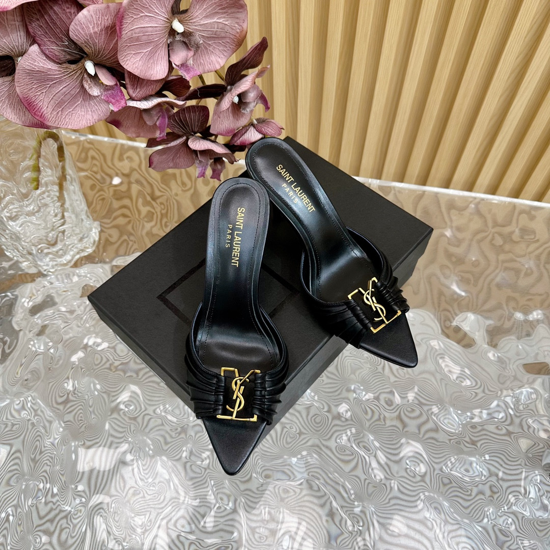 Sa1nt Lau*nt babylone mules in smooth black leather