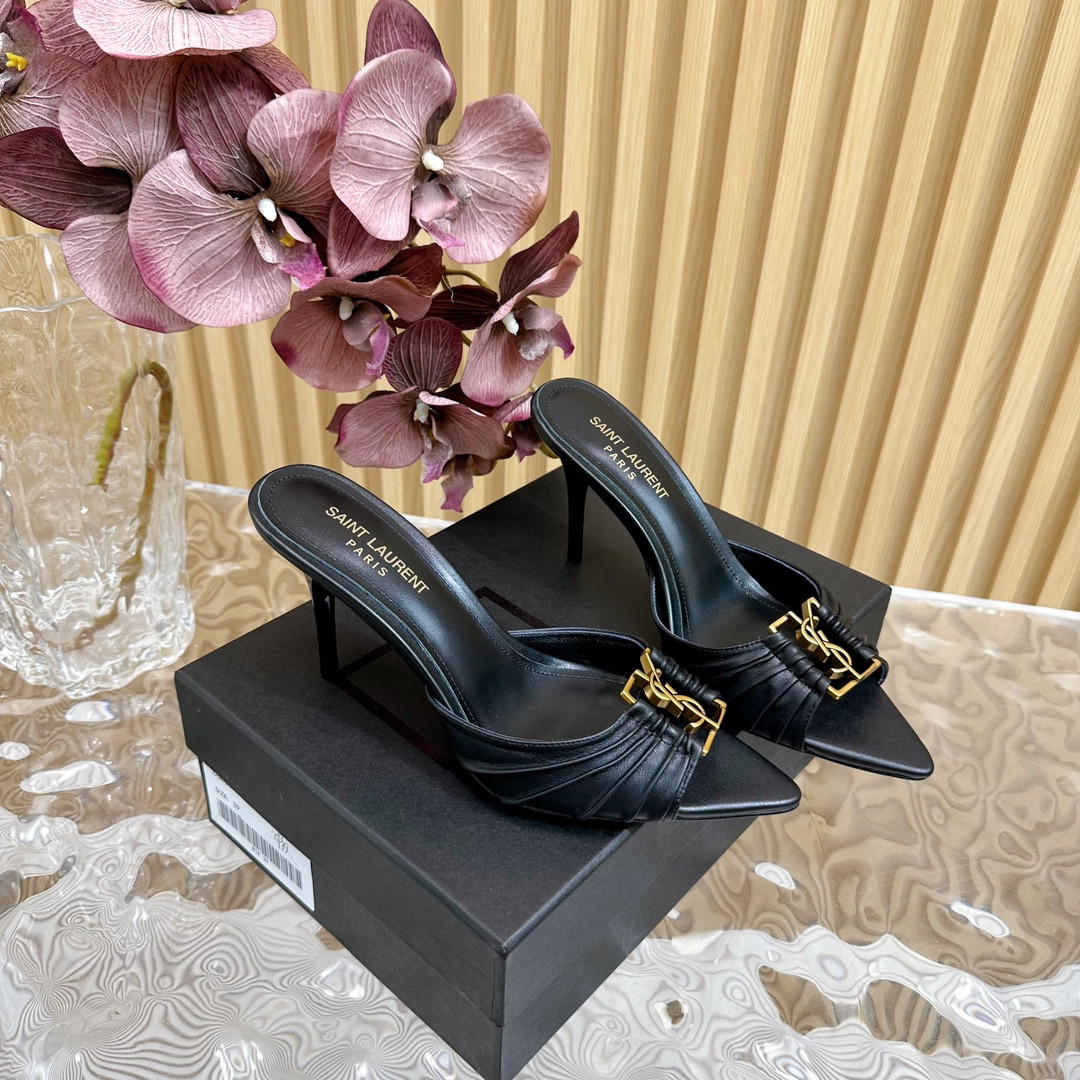 Sa1nt Lau*nt babylone mules in smooth black leather