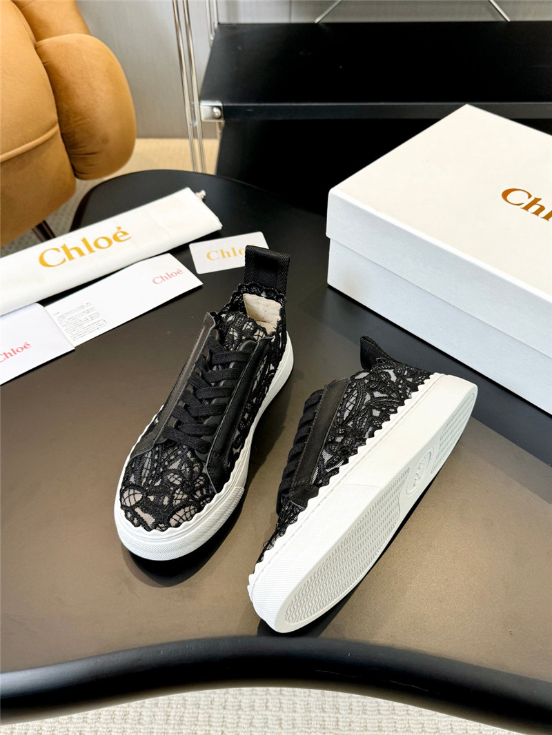 Chloé Lauren Sneaker in Black Lace & Leather