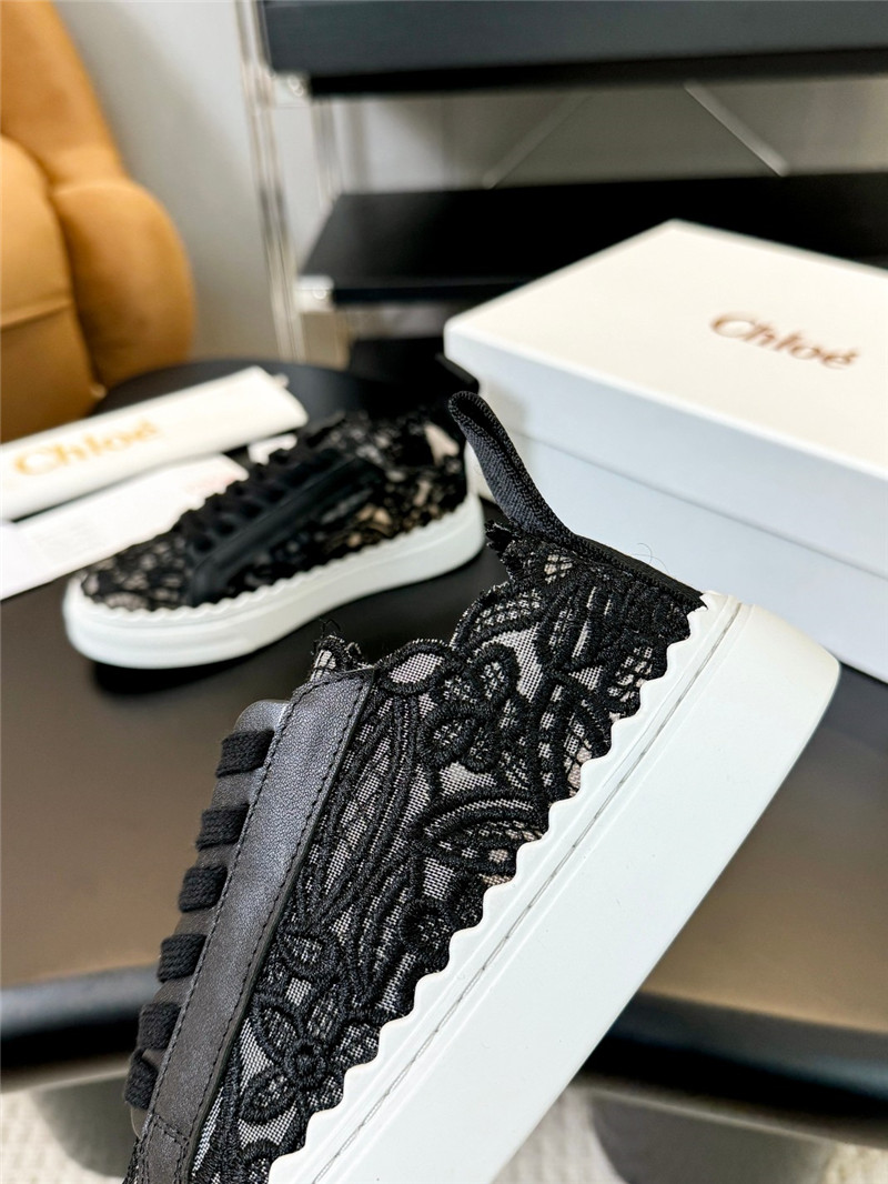 Chloé Lauren Sneaker in Black Lace & Leather