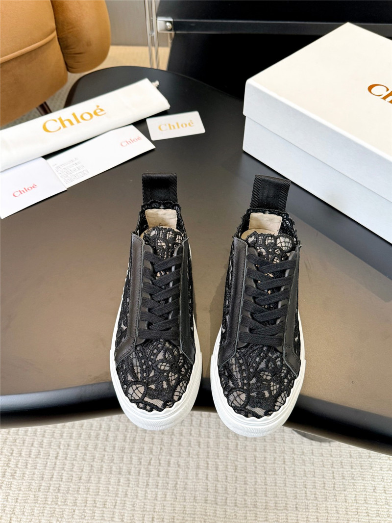 Chloé Lauren Sneaker in Black Lace & Leather