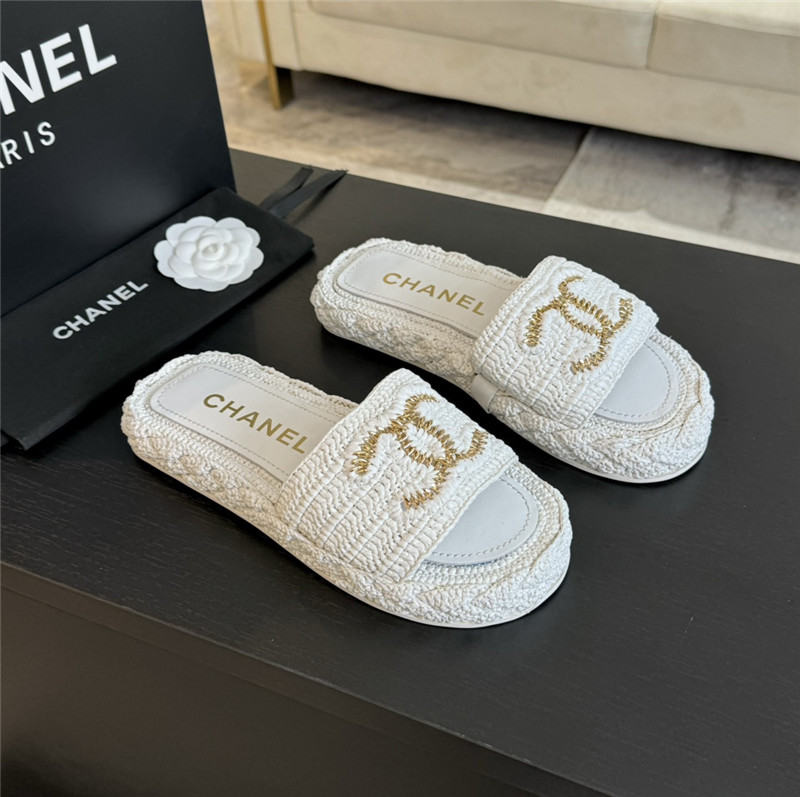 Ch**el crochet slide sandals in white