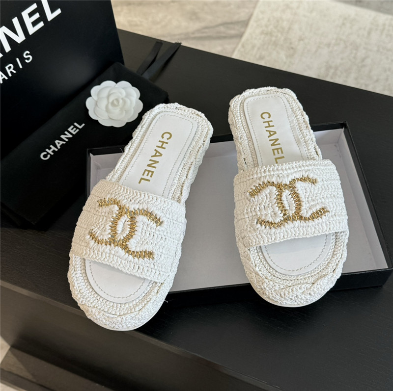 Ch**el crochet slide sandals in white