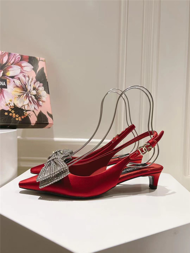 Dolce & Gabbana Burgundy Satin Slingbacks with Rhinestones