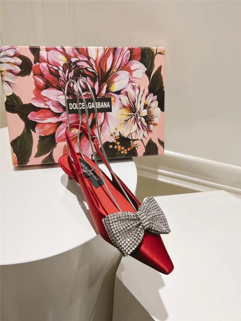 Dolce & Gabbana Burgundy Satin Slingbacks with Rhinestones