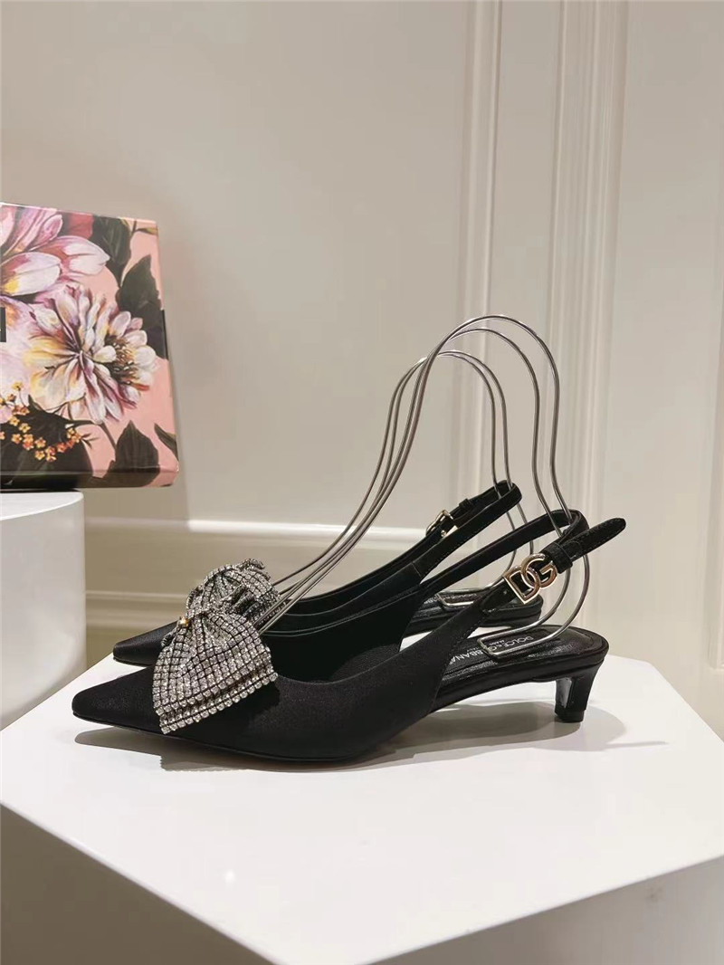 Dolce & Gabbana Satin Slingbacks with Rhinestones in Black