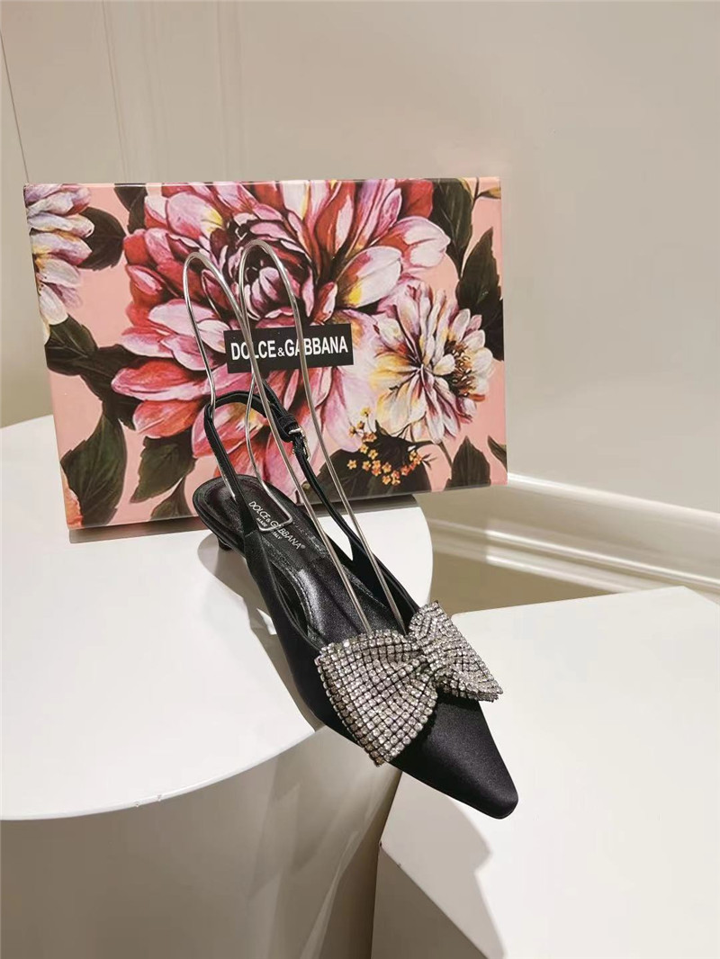 Dolce & Gabbana Satin Slingbacks with Rhinestones in Black