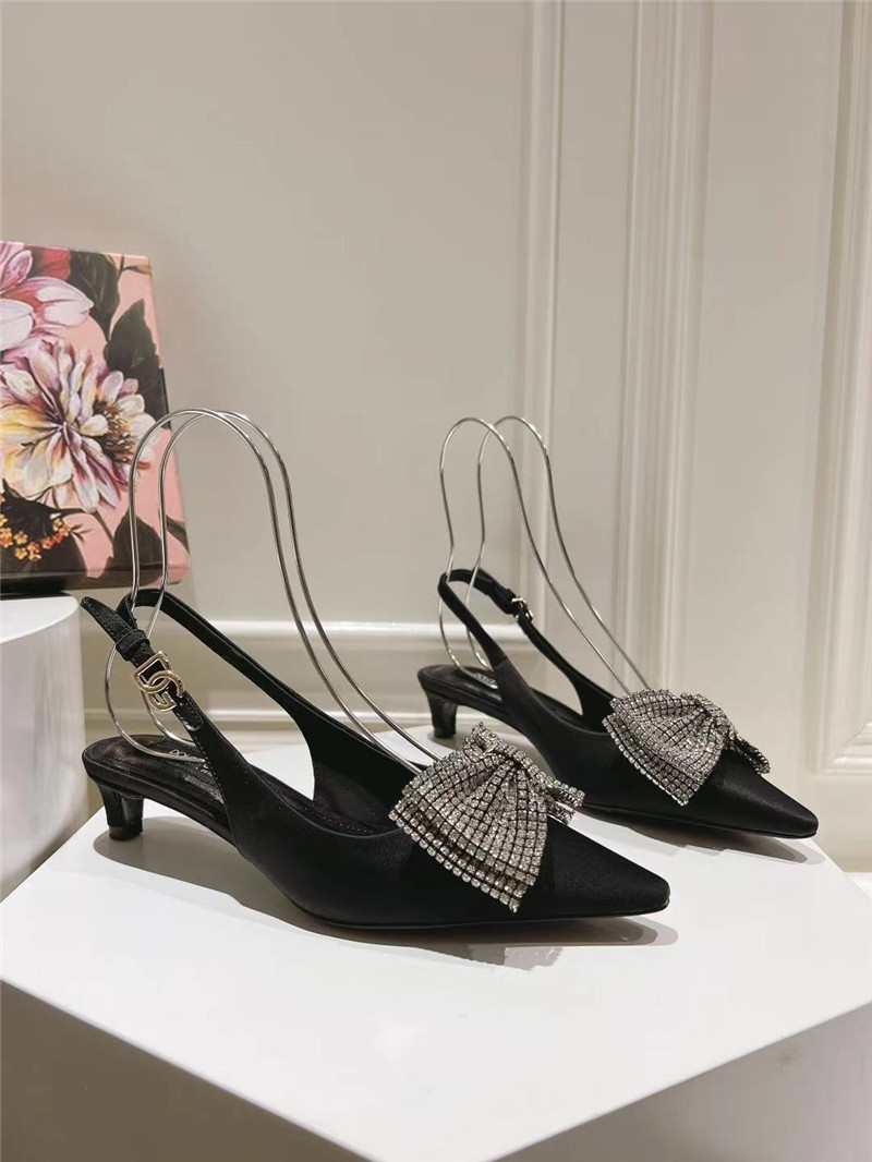 Dolce & Gabbana Satin Slingbacks with Rhinestones in Black