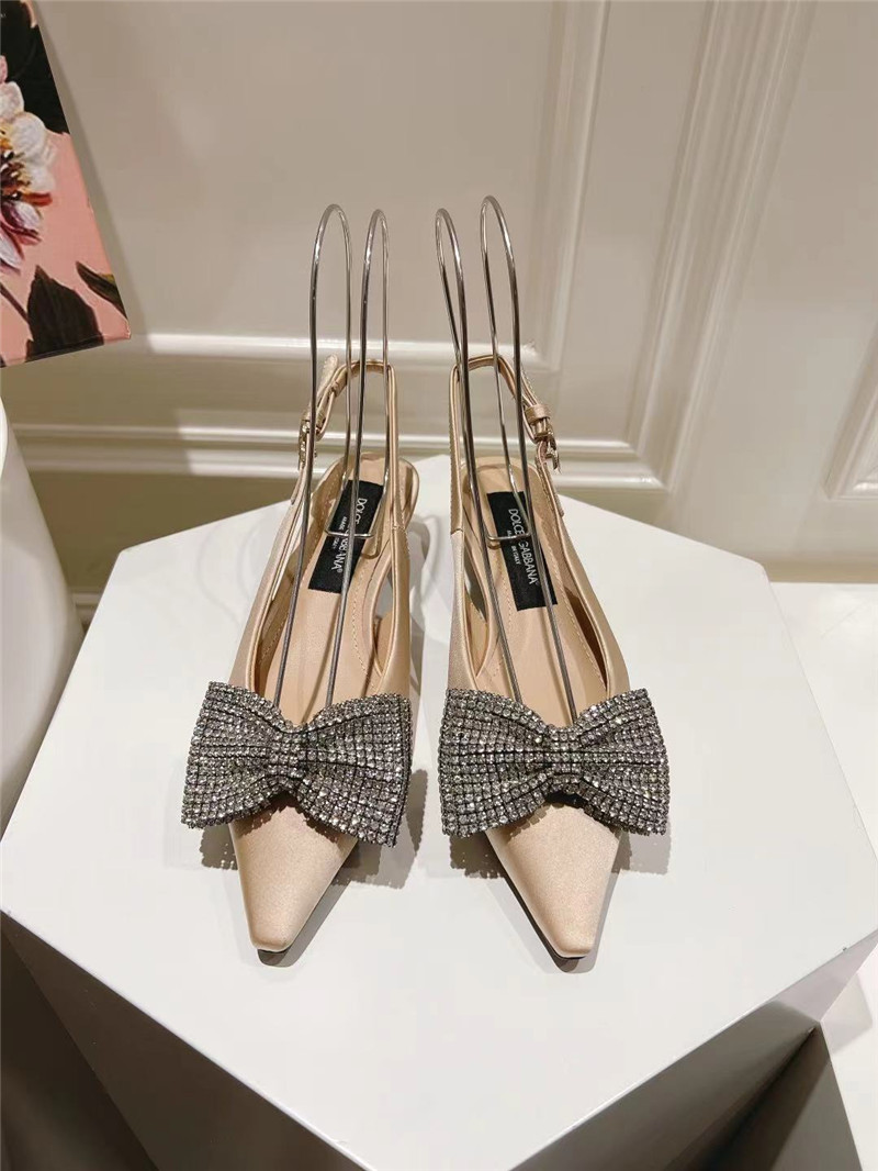 Dolce & Gabbana Beige Satin Slingbacks with Rhinestones