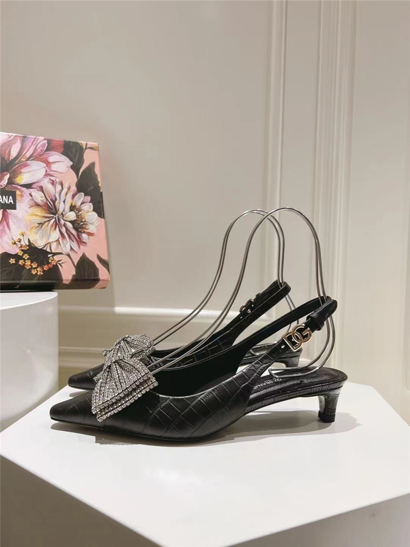 Dolce & Gabbana Black Crocodile Slingbacks with Rhinestones
