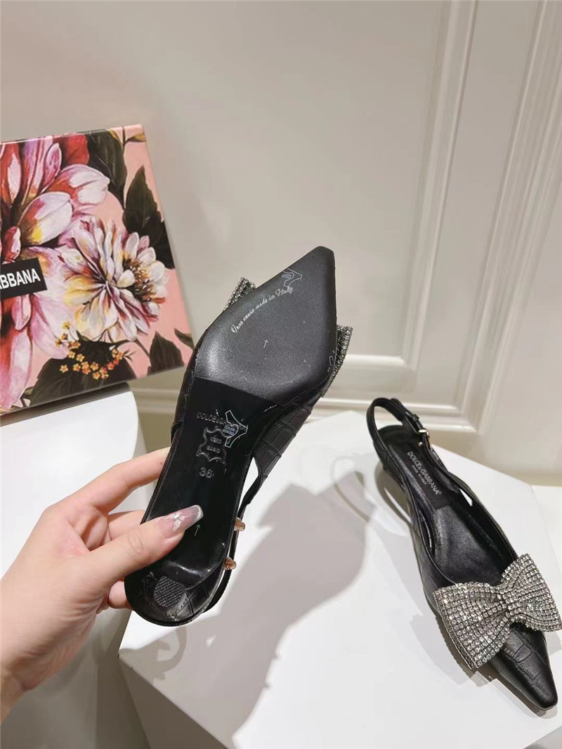 Dolce & Gabbana Black Crocodile Slingbacks with Rhinestones