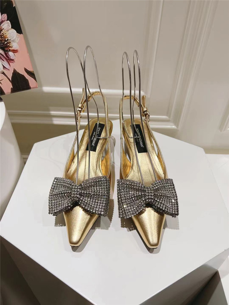 Dolce & Gabbana Gold Calfskin Slingbacks with Rhinestones