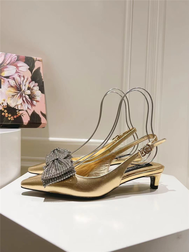 Dolce & Gabbana Gold Calfskin Slingbacks with Rhinestones