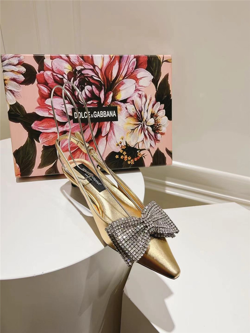 Dolce & Gabbana Gold Calfskin Slingbacks with Rhinestones