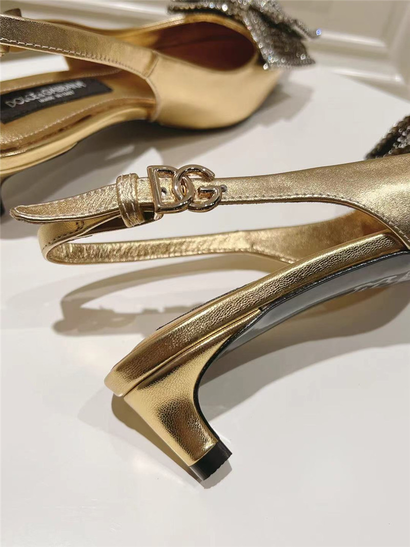 Dolce & Gabbana Gold Calfskin Slingbacks with Rhinestones
