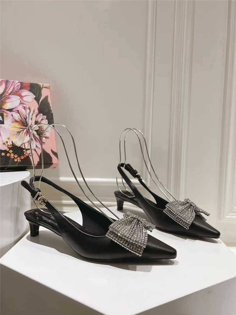 Dolce & Gabbana Black Calfskin Slingbacks with Rhinestones