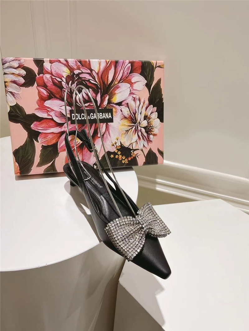 Dolce & Gabbana Black Calfskin Slingbacks with Rhinestones