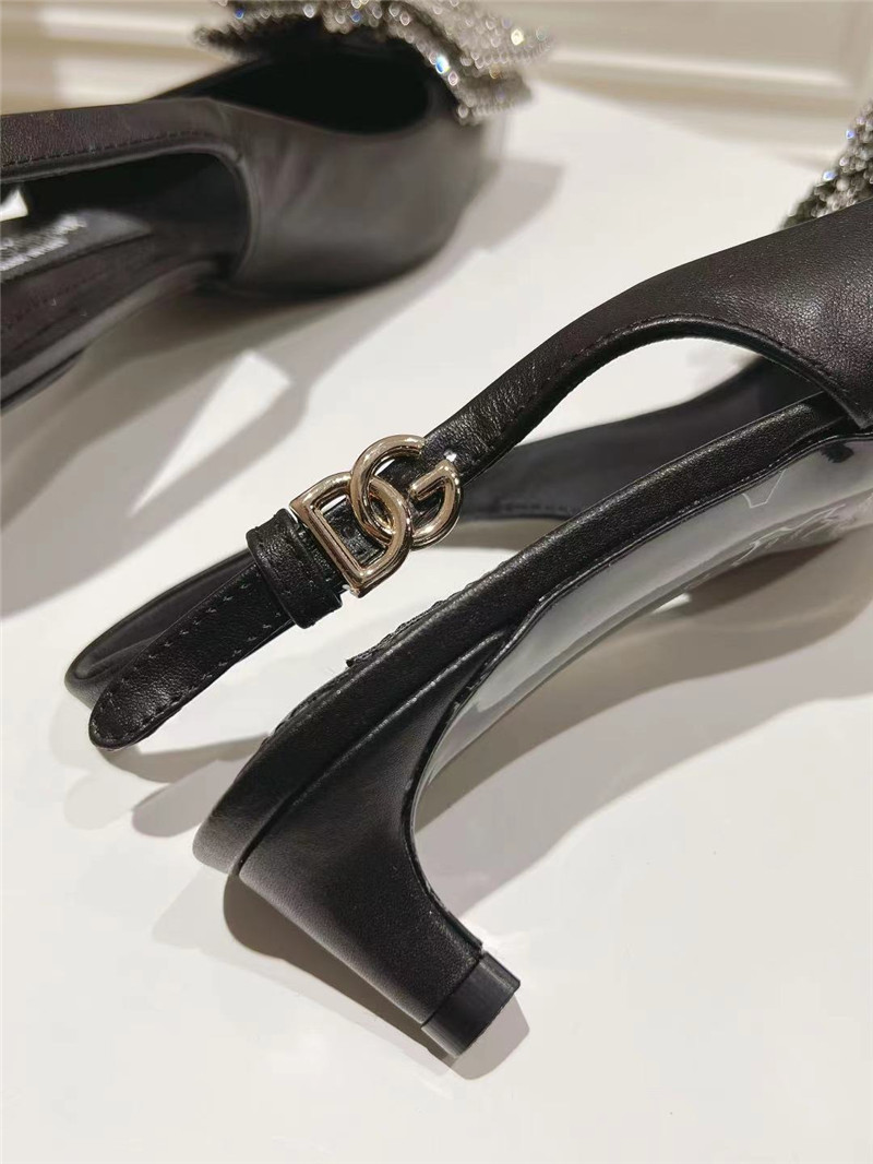 Dolce & Gabbana Black Calfskin Slingbacks with Rhinestones