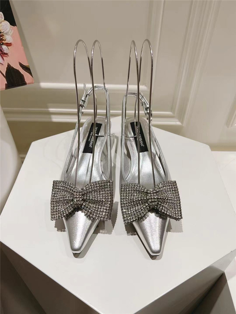 Dolce & Gabbana Silver Calfskin Slingbacks with Rhinestones
