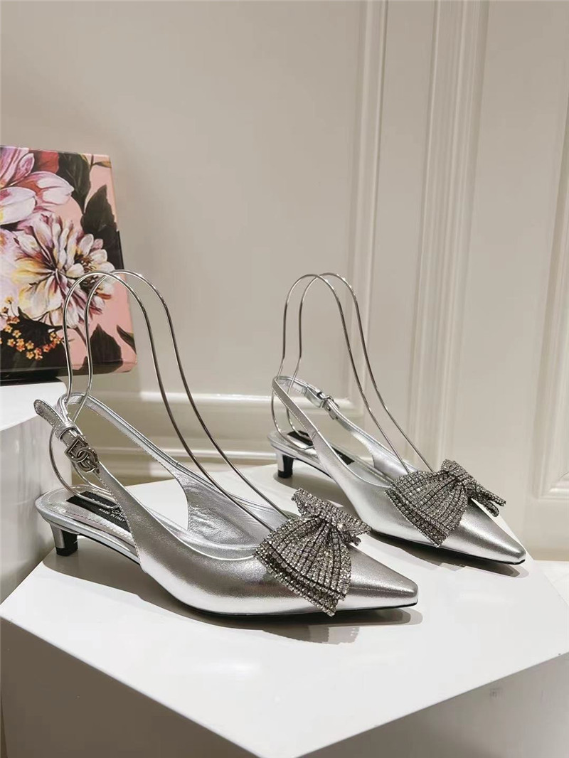 Dolce & Gabbana Silver Calfskin Slingbacks with Rhinestones