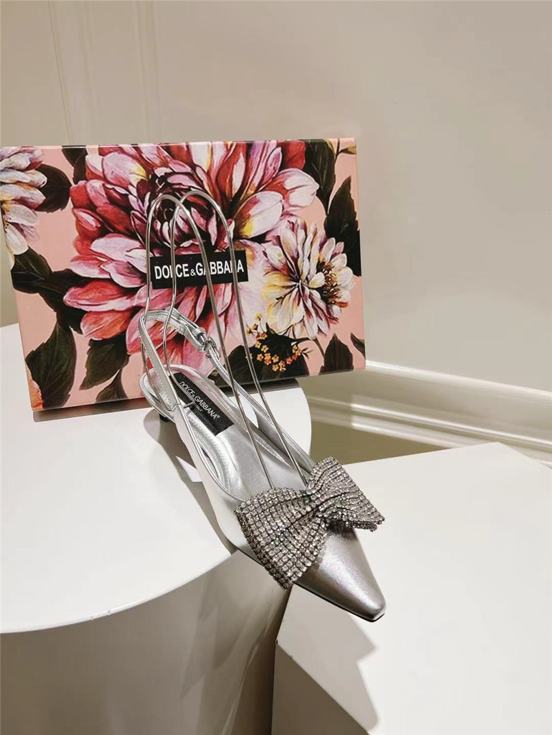 Dolce & Gabbana Silver Calfskin Slingbacks with Rhinestones