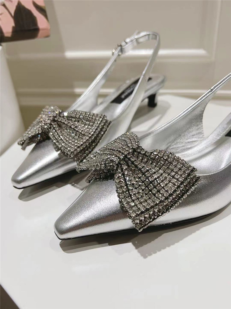 Dolce & Gabbana Silver Calfskin Slingbacks with Rhinestones
